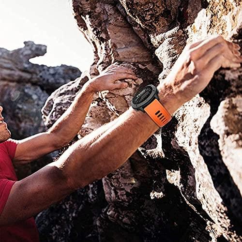 Zitel Band for Garmin Fenix 8 AMOLED 47mm, Fenix E/7/7 Pro, 6/6 Pro, Forerunner 970/965/955, QuickFit 22mm wide Silicone Sport Strap - Orange/Black