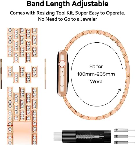 Zitel Band for Apple Watch 41mm Bling Diamond Rhinestone Strap + Case for Women Girls - Rose Gold