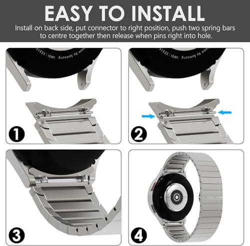 Zitel Band for Samsung Galaxy Watch 6, Watch 5, Watch 4, Stainless Steel No Gap Band - Titanium