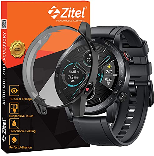 Zitel® Soft TPU Bumper Cover with Built-in Flexible Screen Protector Case Compatible with Honor Magic Watch 2 46mm (Not for 42mm) - Black
