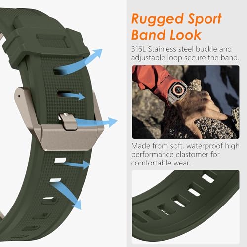 Zitel Band for Apple Watch Ultra 2 / Ultra 49/46/45/44mm Metal Connector Sport Strap - Army Green