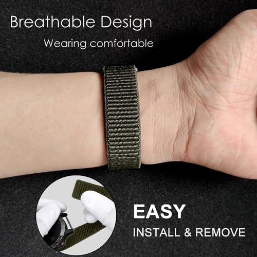 Zitel Band for Garmin Fenix 7X, 6X/6X Pro, 5X/5X Plus, 3/3 HR Hook and Loop Nylon 26mm Sport Strap - Army Green