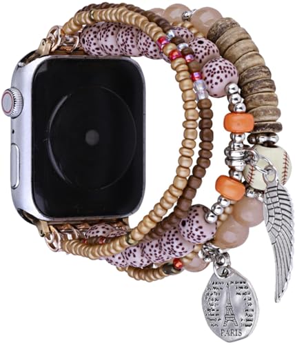 Zitel Band for Apple Watch 42mm(Series 10) 41mm 40mm 38mm Beaded Strap for Women Girls - Amber