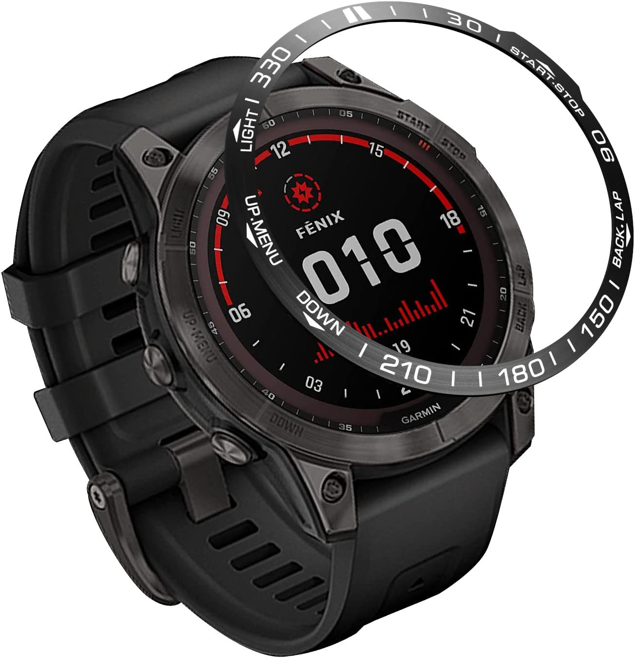 Zitel Bezel Styling for Garmin Fenix 7X Bezel Ring Adhesive Cover Stainless Steel Protector - Black