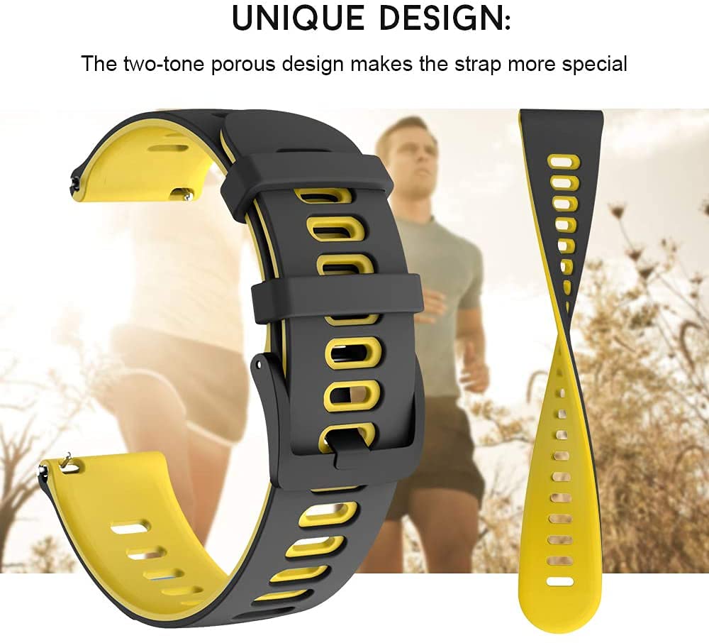 Zitel Band for Garmin Forerunner 265 / 255, Vivoactive 4 45mm, Venu 2 45mm. Venu 3, 22mm Strap - Black-Yellow
