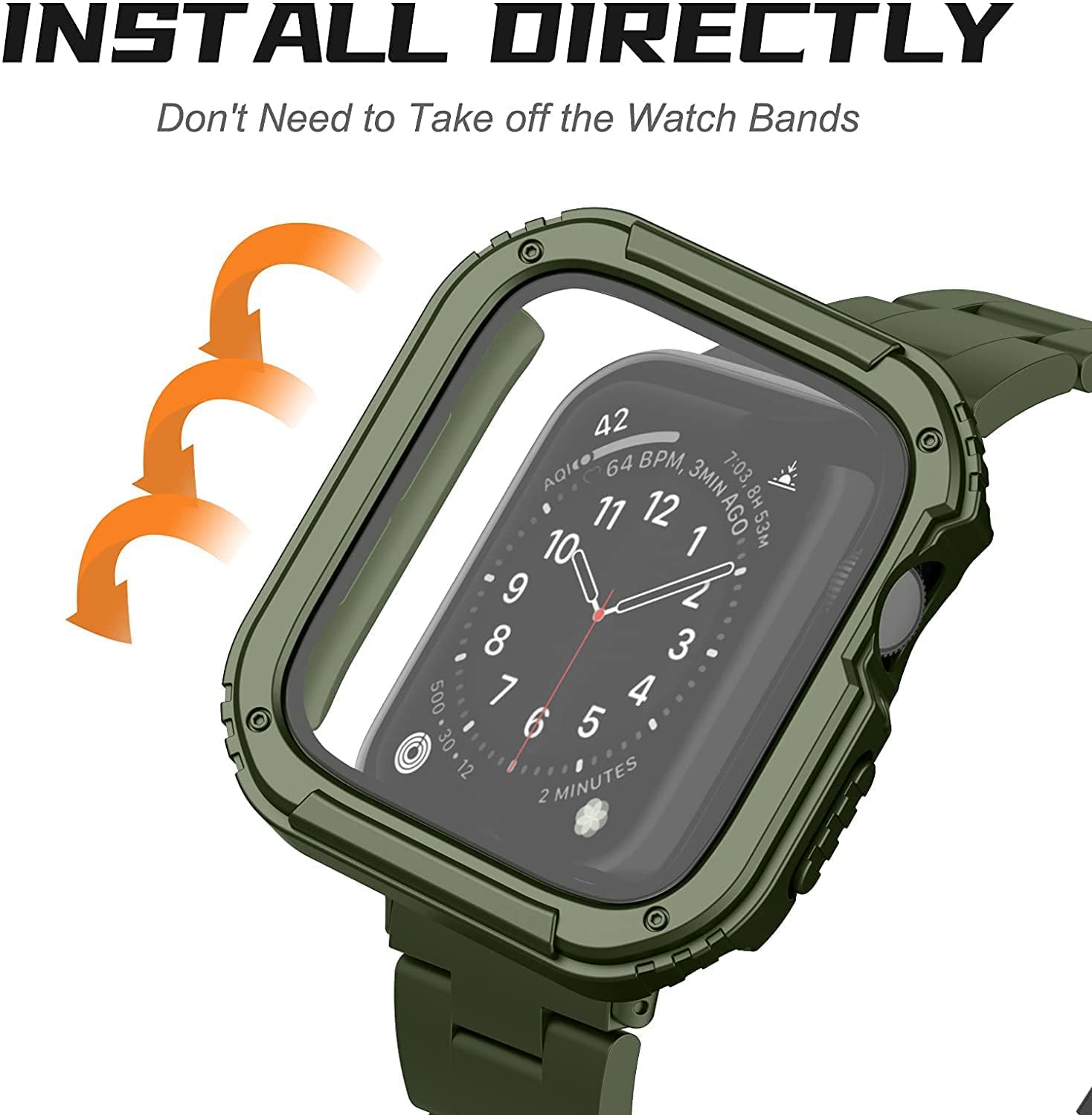 Zitel Rugged Case for Apple Watch Series 9 / 8 / 7 45mm Screen Protector Case with Built-in 9H Tempered Glass - Green