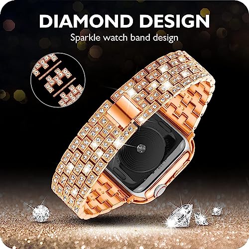 Zitel Band for Apple Watch 40mm Bling Diamond Rhinestone Strap + Case for Women Girls - Rose Gold