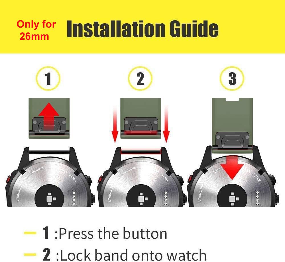 Zitel Band for Fenix 8 51mm, 7X/7X Pro, 6X/6X Pro, 5X/5X Plus, 3/3 HR, Descent MK1, Enduro, 26mm Sport Strap - Army Green