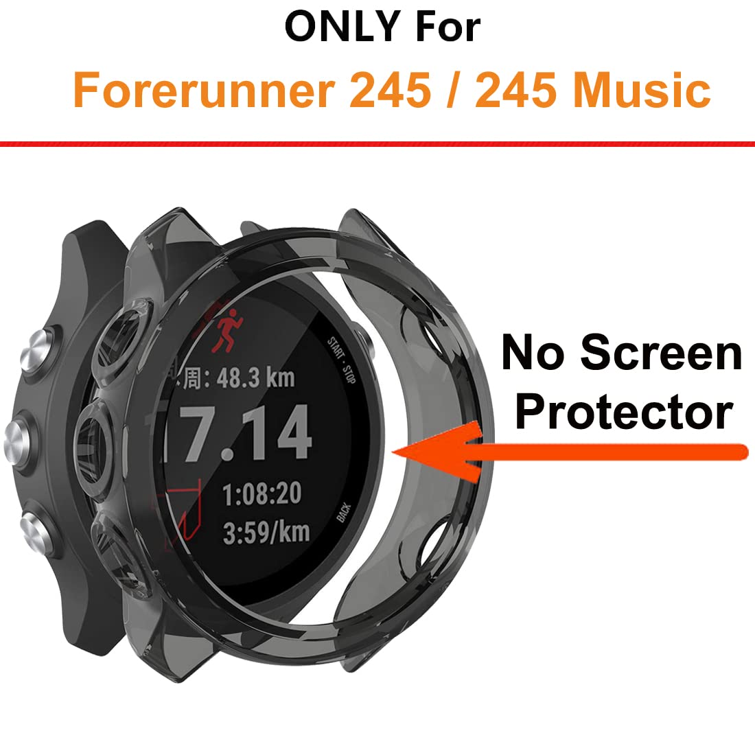 Zitel Case for Garmin Forerunner 245 / 245 Music Bumper Cover - Black Tint