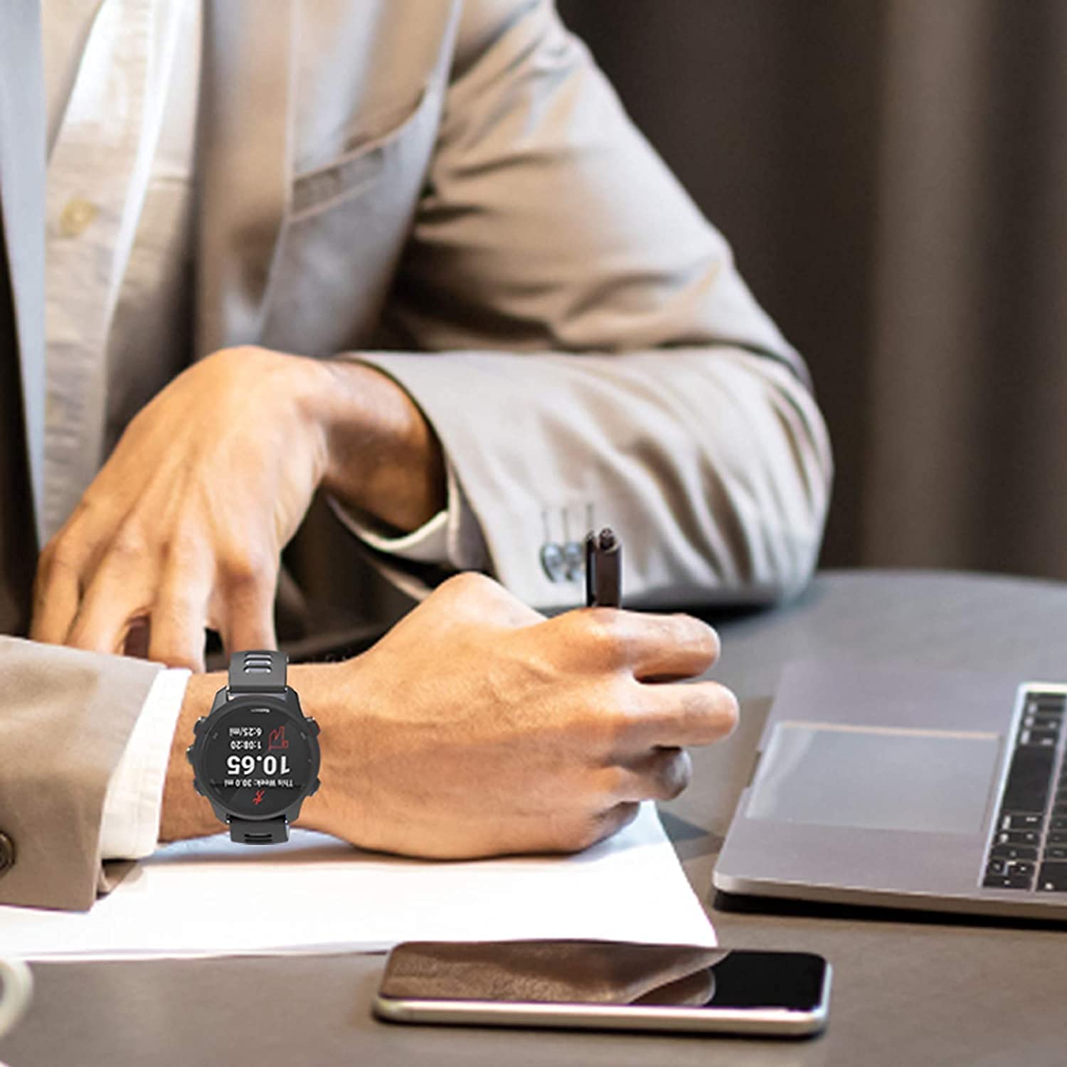 Zitel Band for Garmin Forerunner 265, 255, 245 Music, Vivoactive 4 45mm, Venu 245 mm, Venu 3 45mm, 22mm Wide Strap - Black-Gray