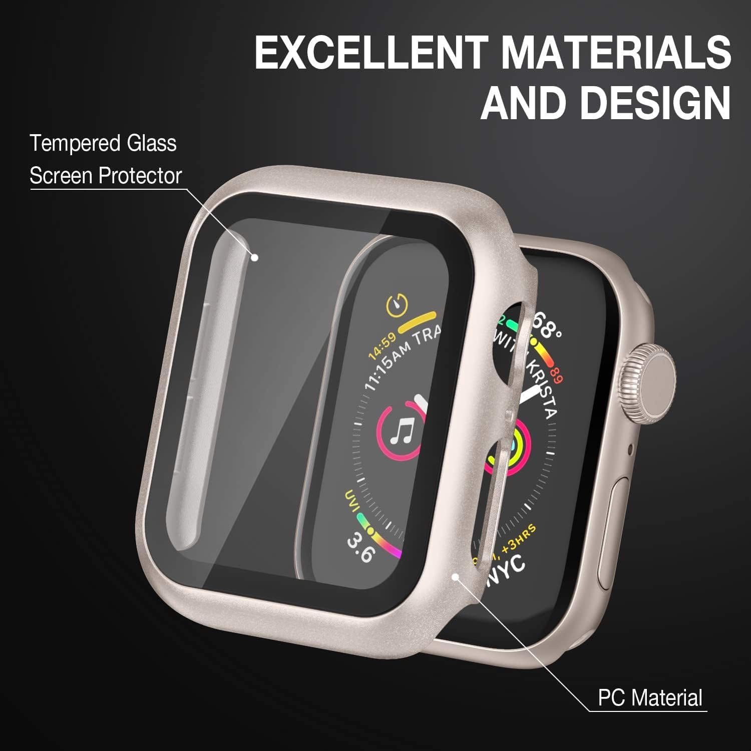 Zitel Case for Apple Watch 40mm SE3/SE2/SE, Series 6/5/4 with Built-in Screen Protector - Starlight