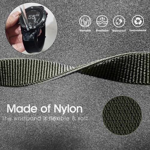 Zitel Band for Garmin Fenix 7X, 6X/6X Pro, 5X/5X Plus, 3/3 HR Hook and Loop Nylon 26mm Sport Strap - Army Green