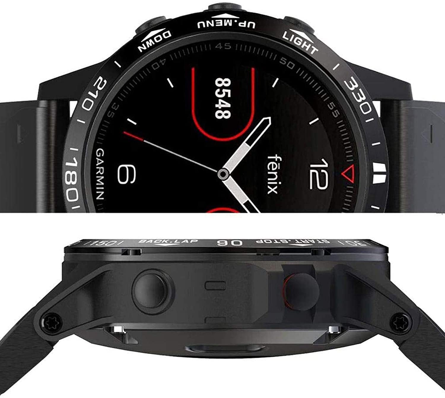 Zitel Bezel Styling for Garmin Fenix 6X / Fenix 6X Pro Bezel Ring Adhesive Cover Stainless Steel Protector - Black