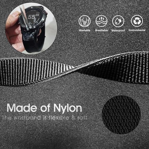 Zitel Band for Garmin Fenix 8 AMOLED 47mm, Fenix E/7/7 Pro, 6/6 Pro, Forerunner 970/965/955, Nylon 22mm wide Sports Strap - Black