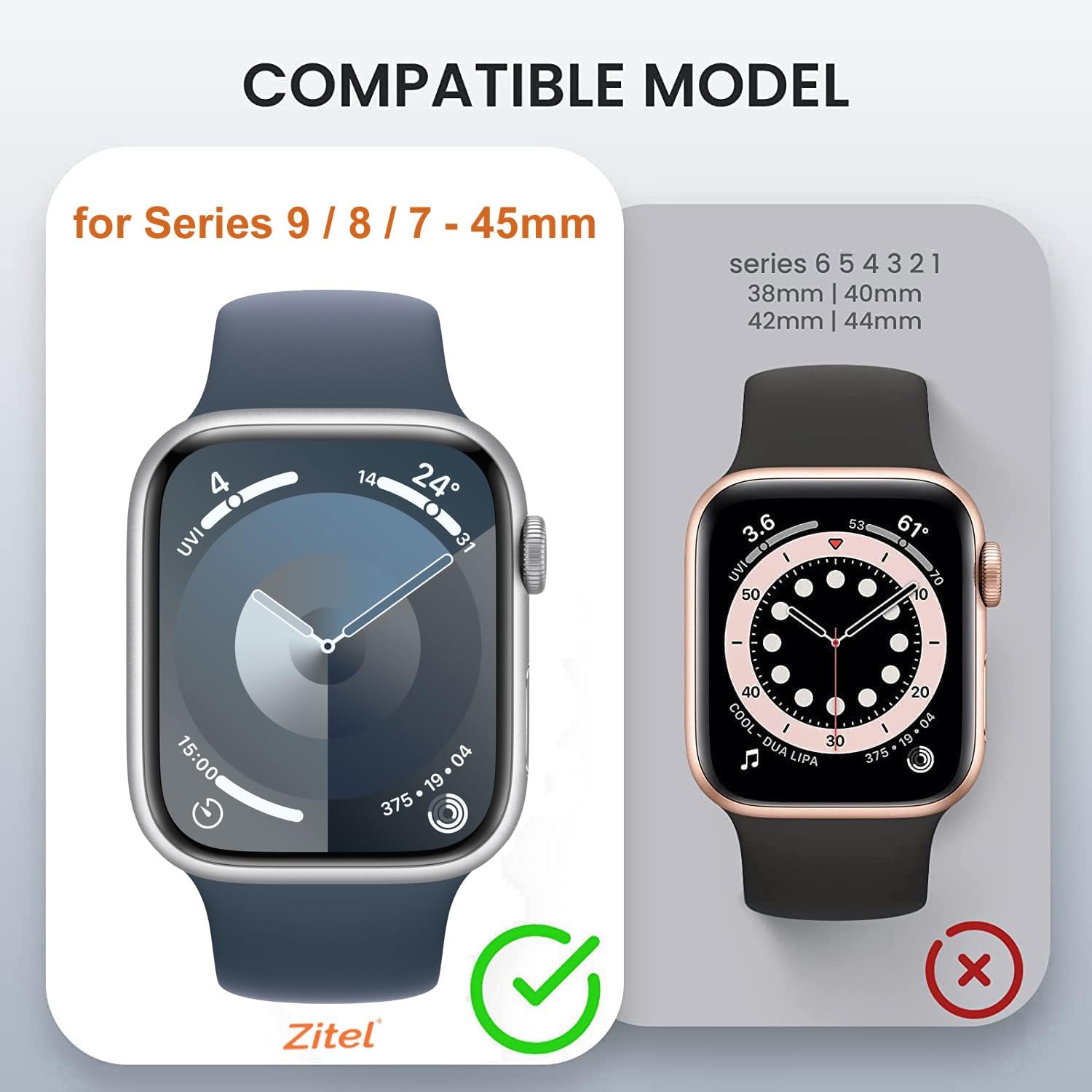 Zitel Case for Apple Watch Series 9 / 8 / 7 45mm Screen Protector Case with Built-in 9H Tempered Glass - Silky Gold