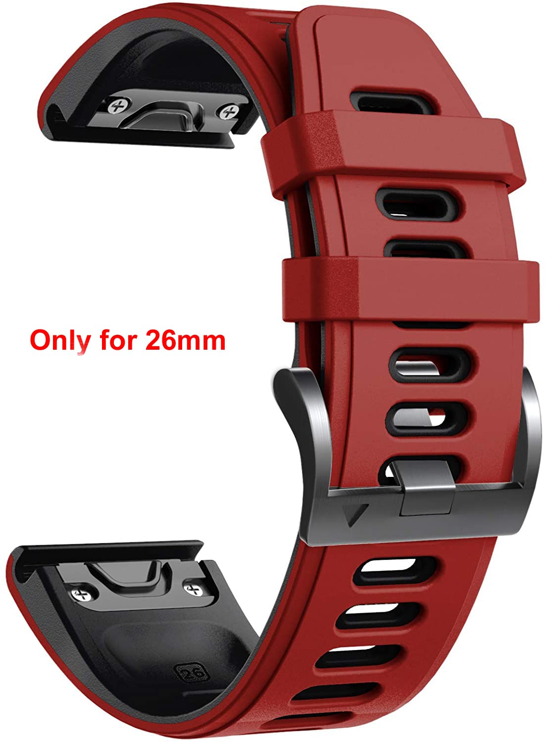 Zitel Band for Garmin Fenix 7X, 6X/6X Pro, 5X/5X Plus, 3/3 HR, 26mm Sport Strap - Red/Black