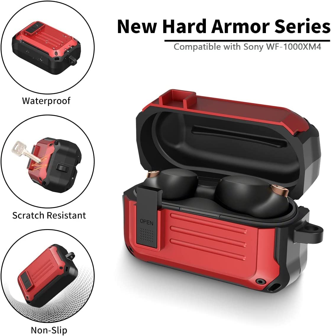 Zitel Case for Sony WF-1000XM4 Earbud (2021), Rugged Armor Design with Secure Lock - Matte Red