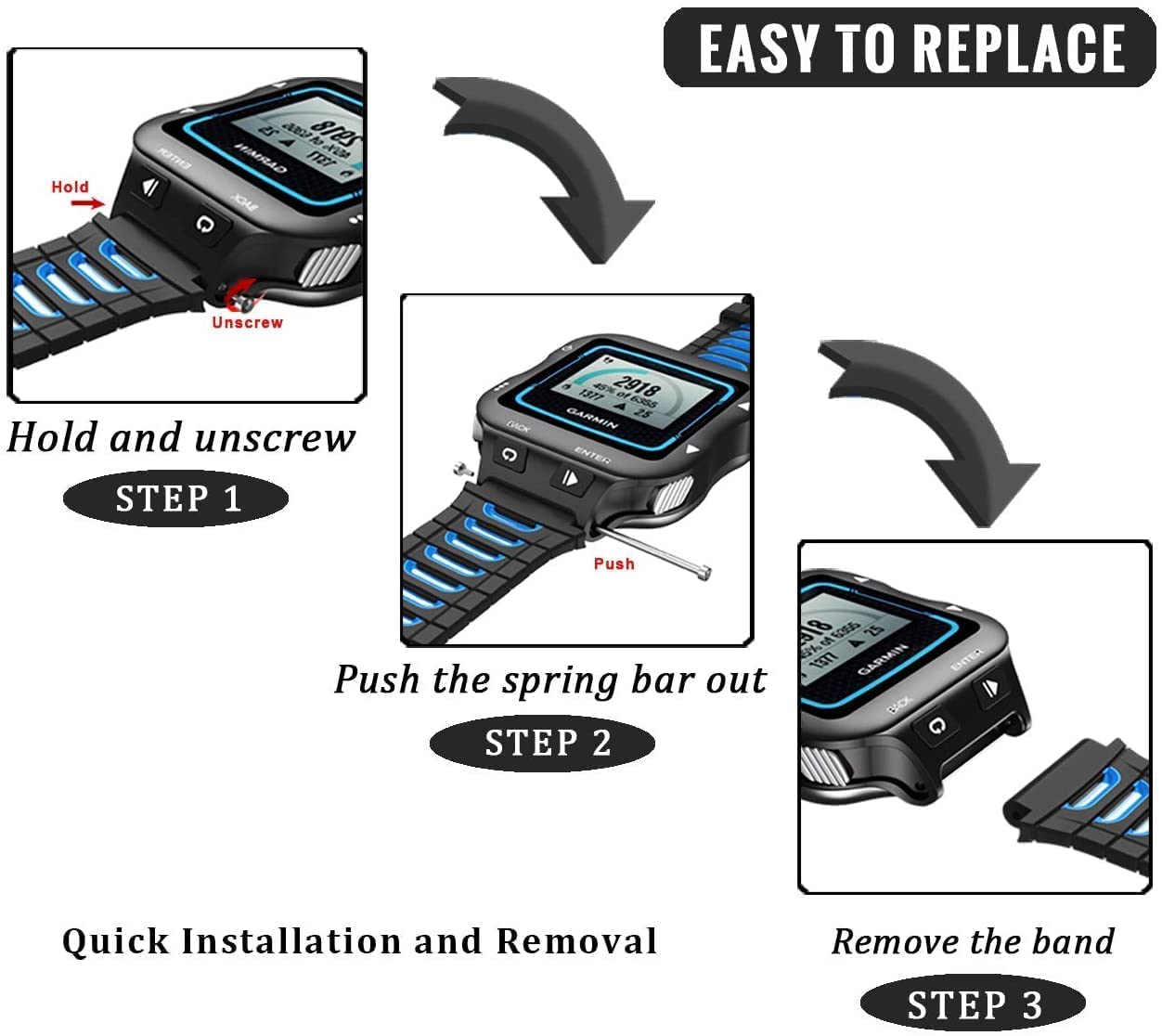 Zitel Bands For Garmin Forerunner 920XT Watch Strap - Black/Red