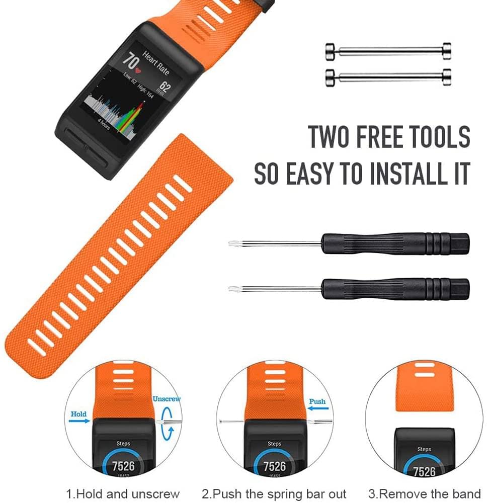 Zitel Band for Garmin Vivoactive HR Strap with Adapter Tools - Orange