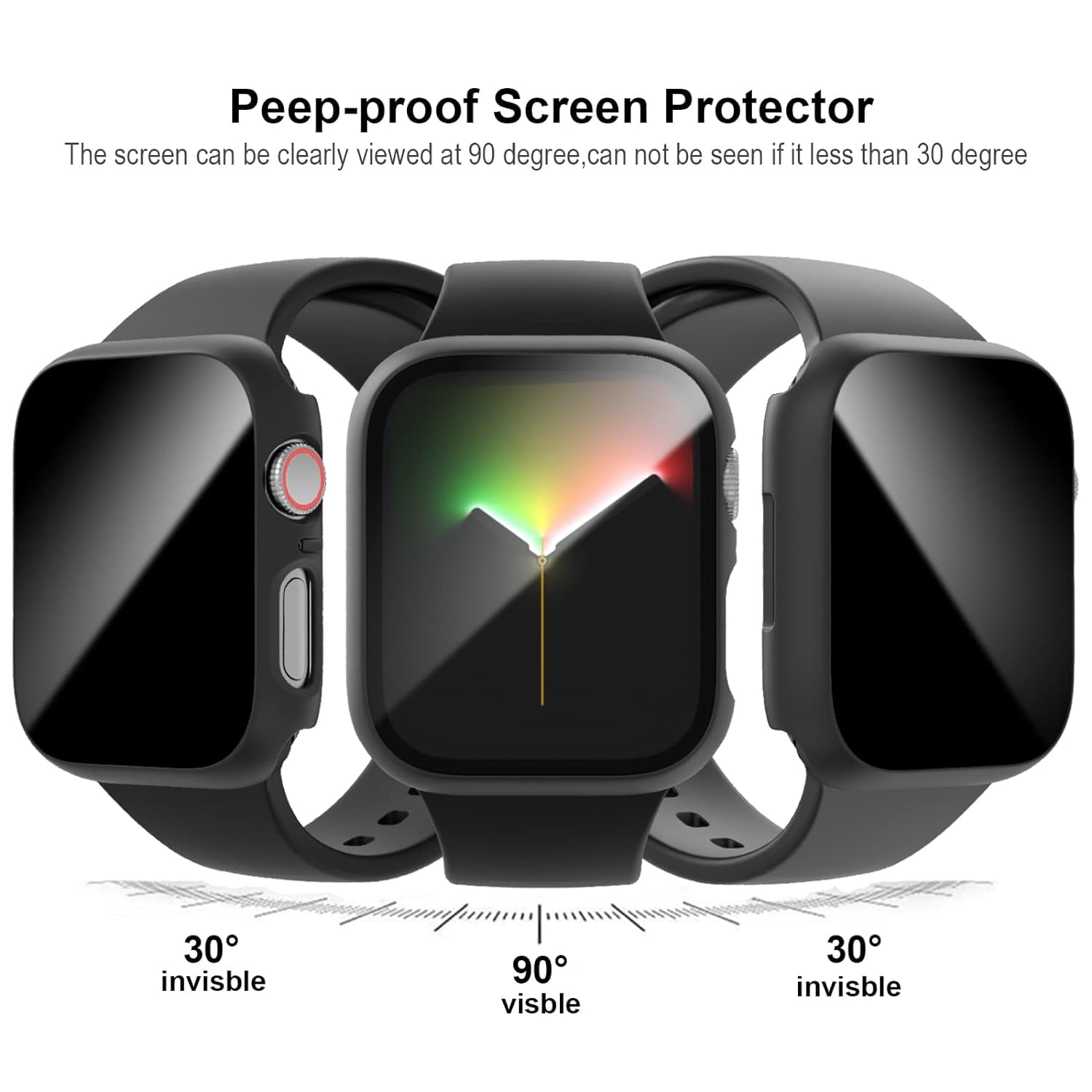 Zitel Privacy Screen Protector Case for Apple Watch 45mm Series 9 / 8 / 7 Anti-Spy Screen Glass Protector Hard PC Cover - Black