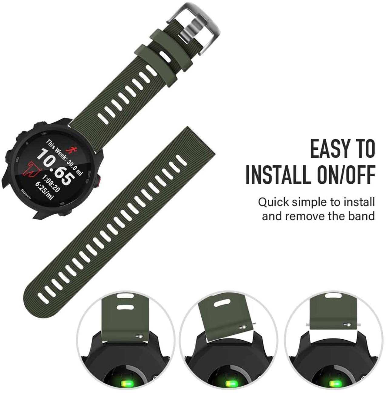 Zitel Bands for Garmin Forerunner 165/245/645, 55/158, Vivoactive 6/5/3/3S, Venu Sq/Sq 2, Venu 2 Plus, 20mm - Army Green