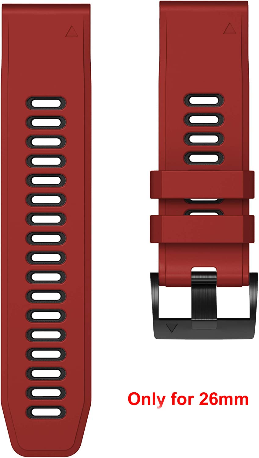 Zitel Band for Garmin Fenix 7X, 6X/6X Pro, 5X/5X Plus, 3/3 HR, 26mm Sport Strap - Red/Black