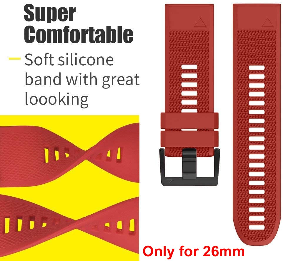 Zitel® Watch Band Compatible with Garmin Fenix 7X, Fenix 6X/6X Pro, Fenix 5X/5X Plus, Fenix 3/3 HR, Descent MK1, D2 Delta PX, D2 Charlie, 26mm Sport Strap - Matte Red
