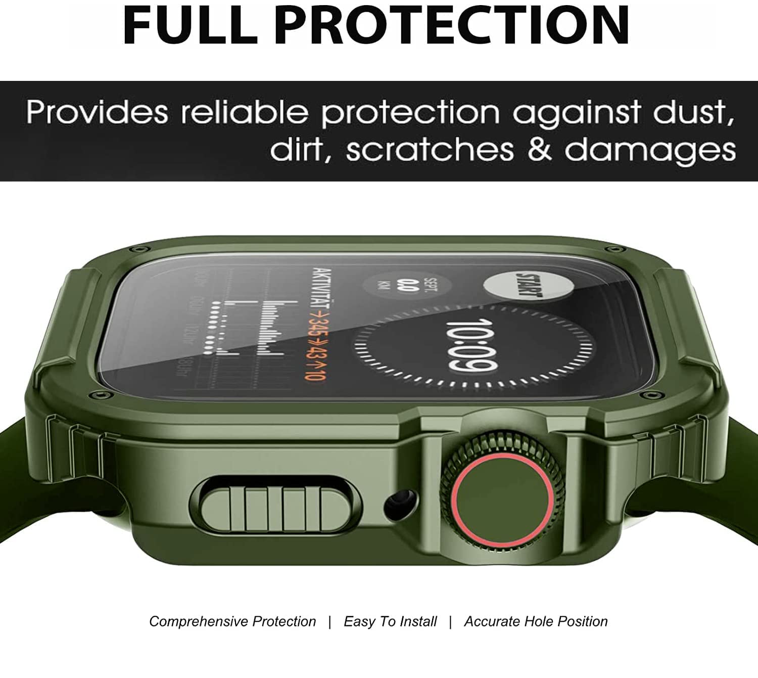 Zitel Rugged Case for Apple Watch Series 9 / 8 / 7 41mm Screen Protector Case with Built-in 9H Tempered Glass - Green