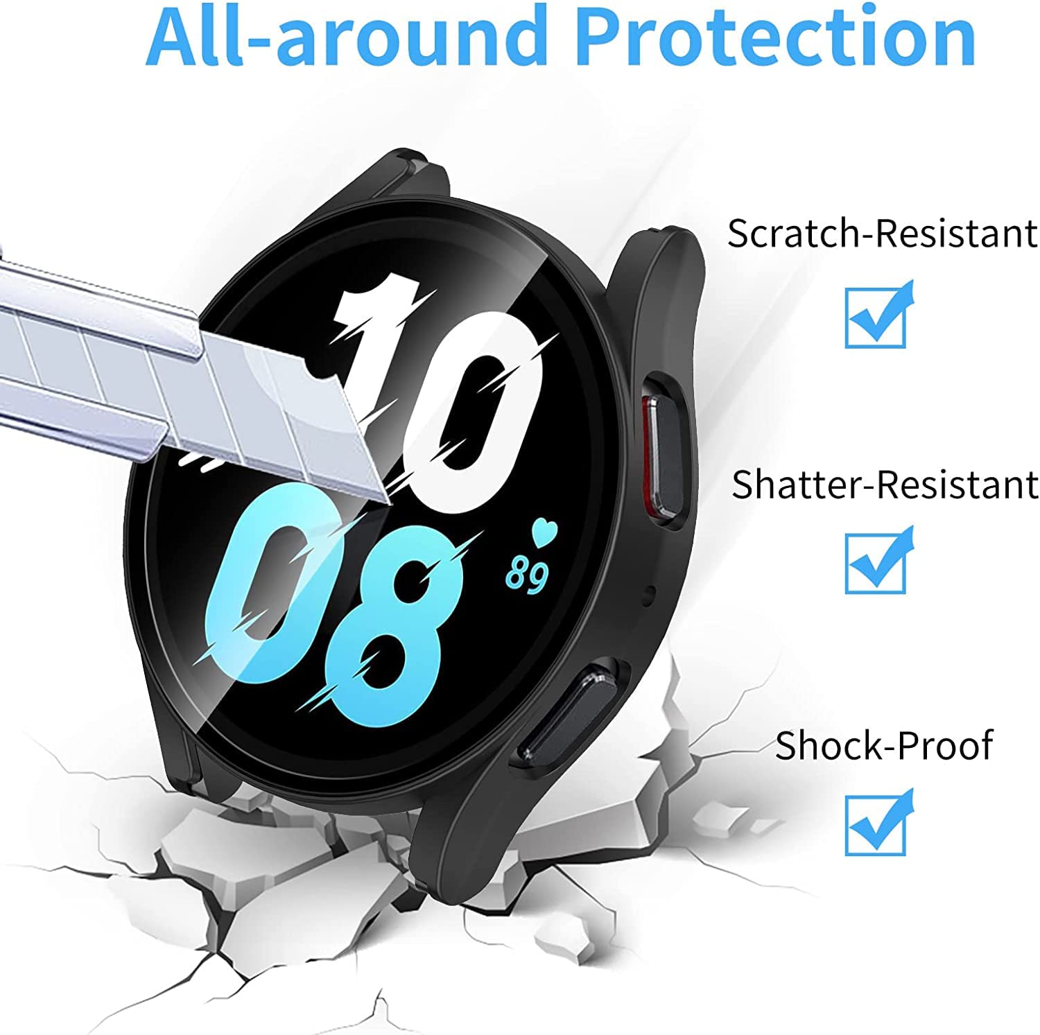 Zitel Hard PC Case for Samsung Watch 5 (44mm) Screen Protector Case with Built-in Tempered Glass