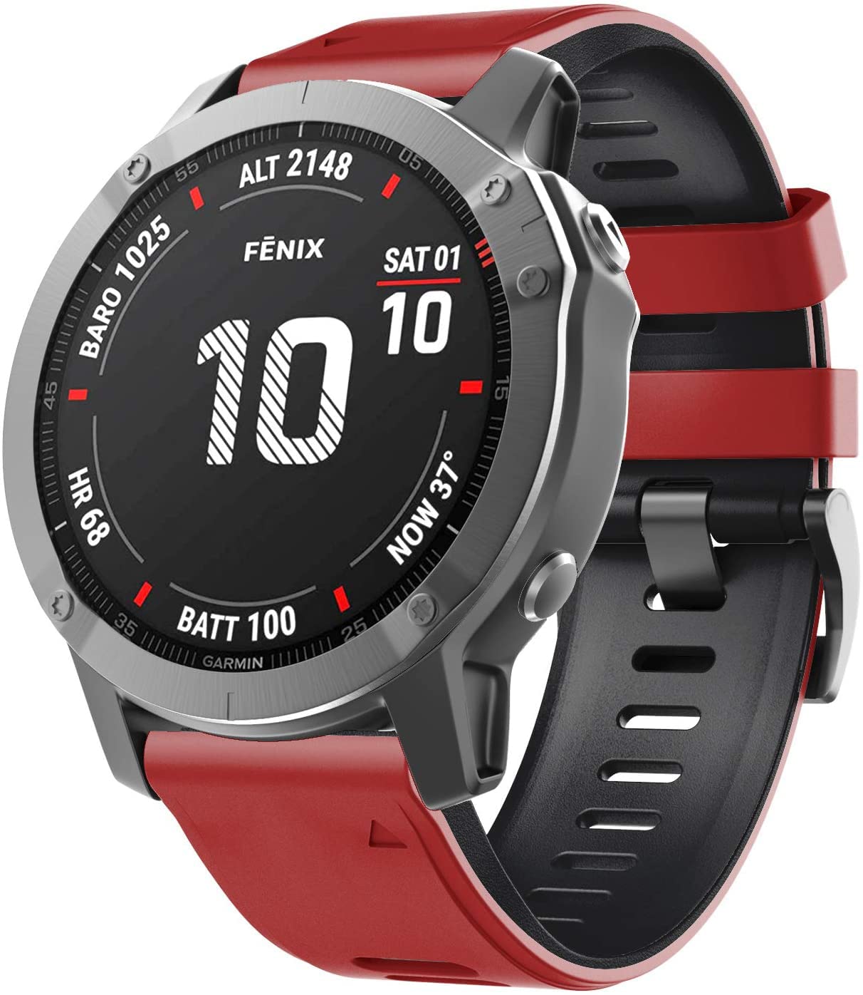 Zitel Band for Garmin Fenix 7X, 6X/6X Pro, 5X/5X Plus, 3/3 HR, 26mm Sport Strap - Red/Black