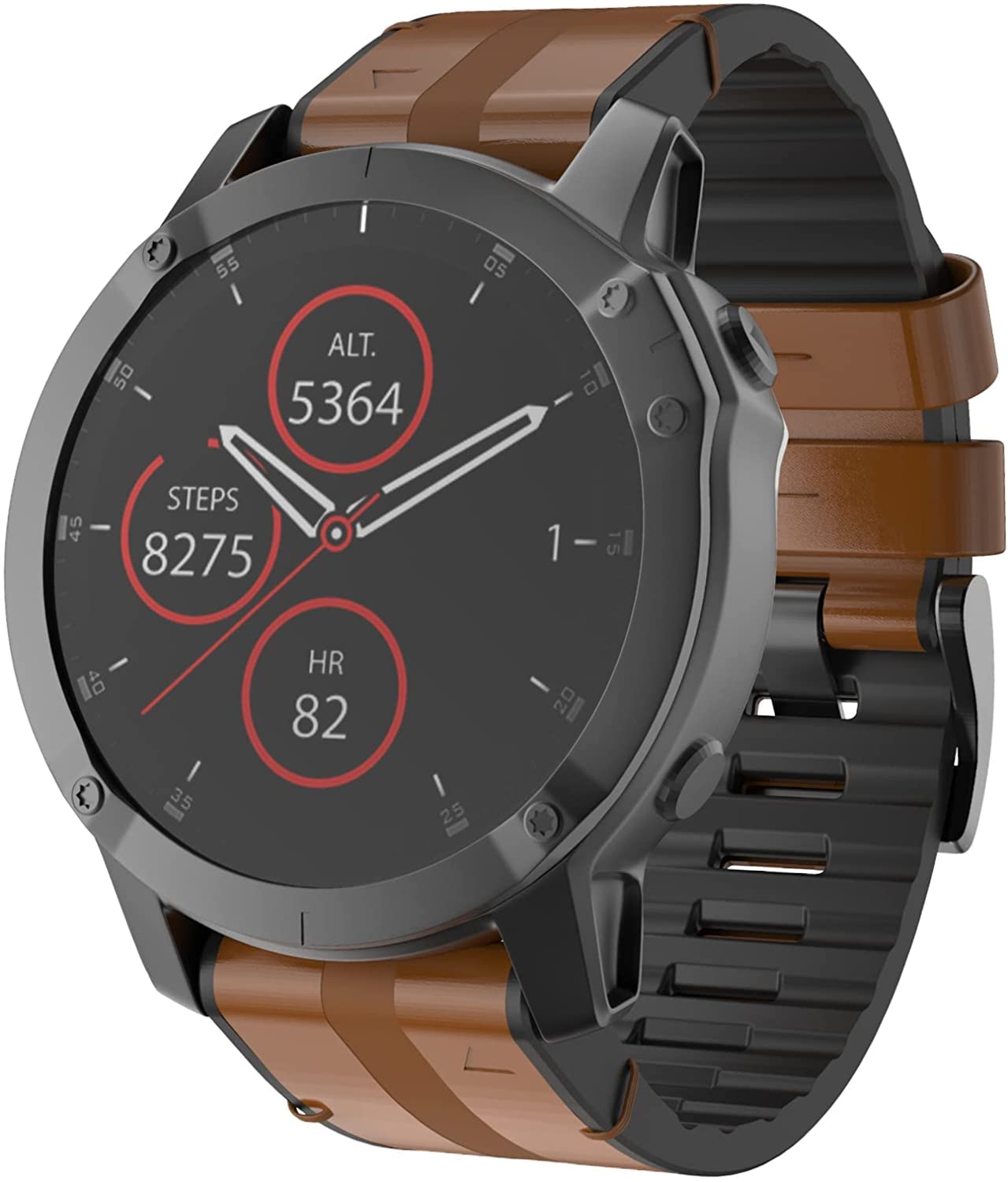 Zitel Band for Fenix 8 51mm, 7X/7X Pro, 6X/6X Pro, 5X/5X Plus, 3/3 HR, Descent MK1, Enduro, Leather Integrated Silicone Strap 26mm - Brown