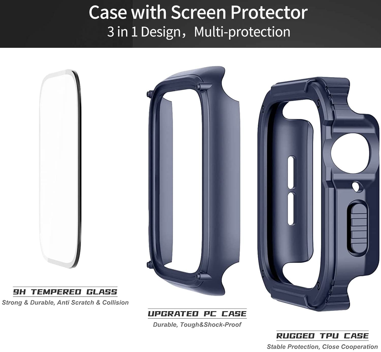 Zitel Rugged Case for Apple Watch Series 9 / 8 / 7 41mm Screen Protector Case with Built-in 9H Tempered Glass - Blue