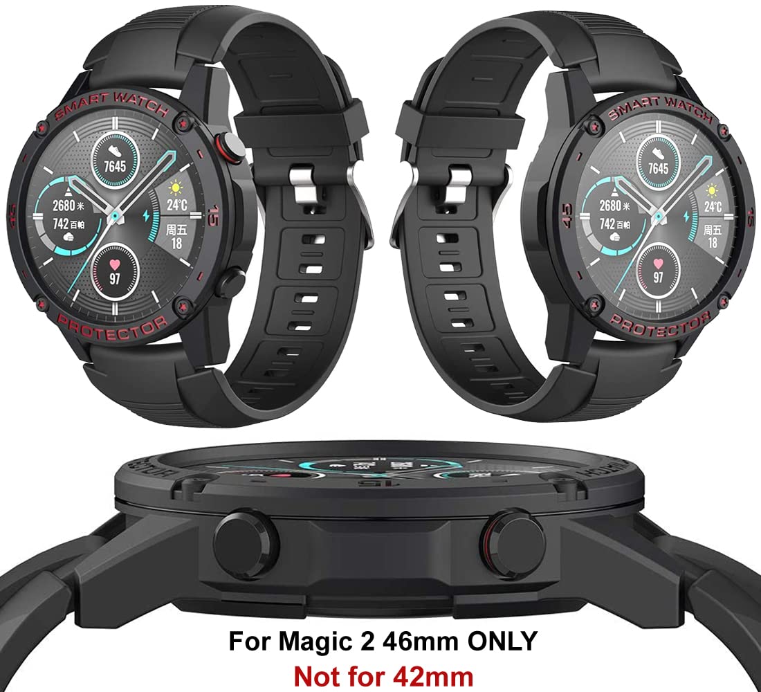 Zitel Case for Honor Magic Watch 2 46mm, Soft TPU Full Around Bumper Cover Shell (Without Screen Protector) - Black-Red