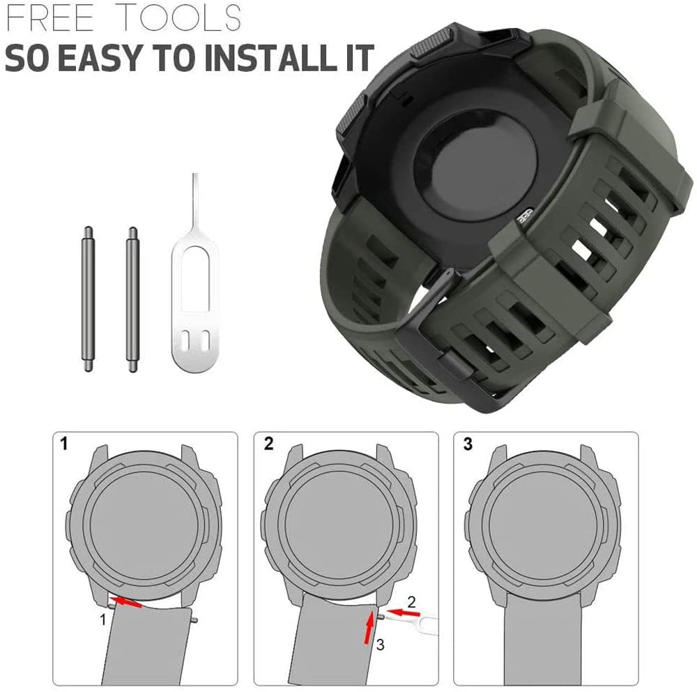 Zitel Band for Garmin Instinct 2 / Instinct 3 45mm, Instinct Tactical/Tide/Esports/Solar 22mm Silicone Sport Strap - Army Green