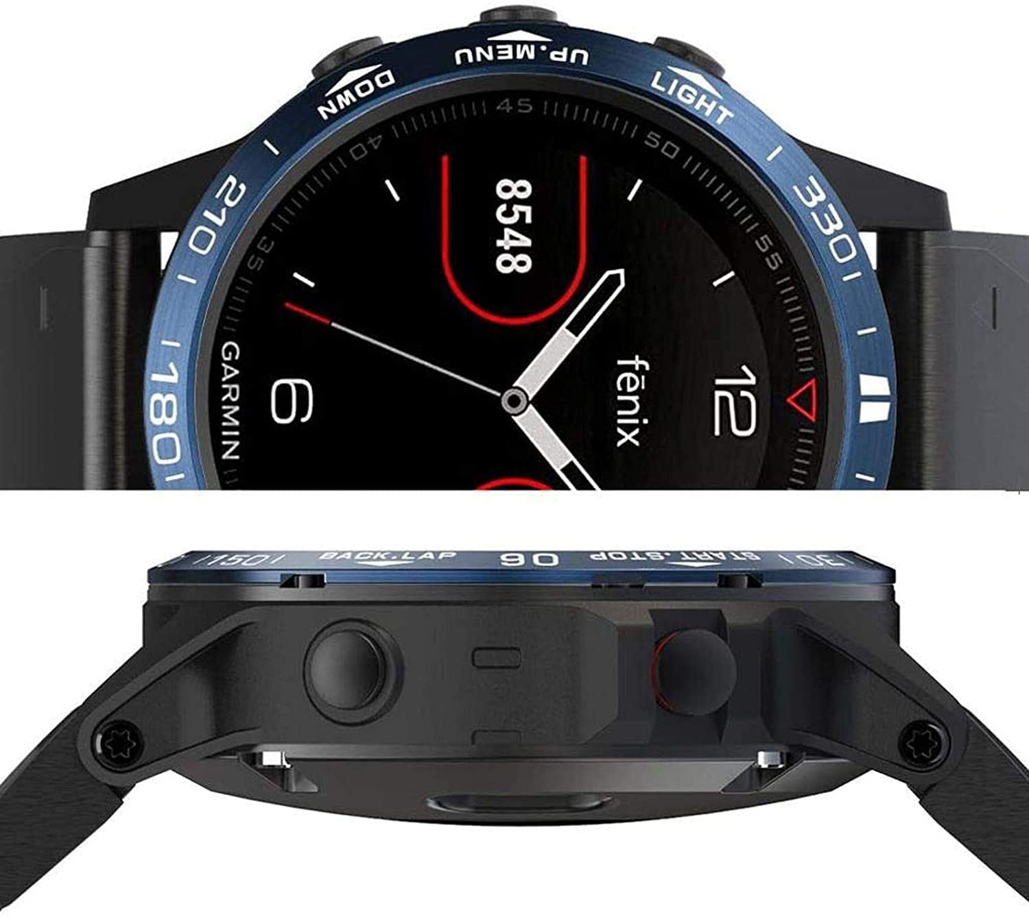 Zitel Bezel Styling for Garmin Fenix 7X Bezel Ring Adhesive Cover Stainless Steel Protector - Blue