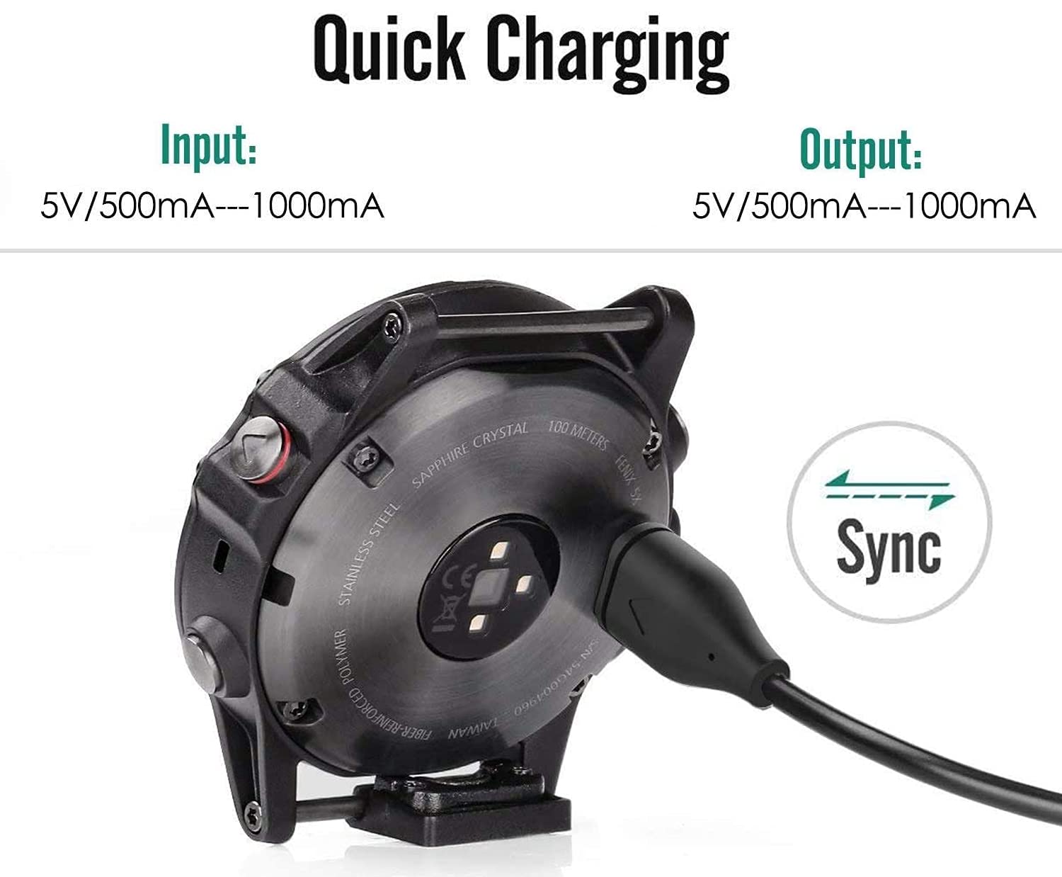 Zitel Charger for Garmin Fenix 6, 6S, 6X Pro Charging USB Cable With Dust Plug