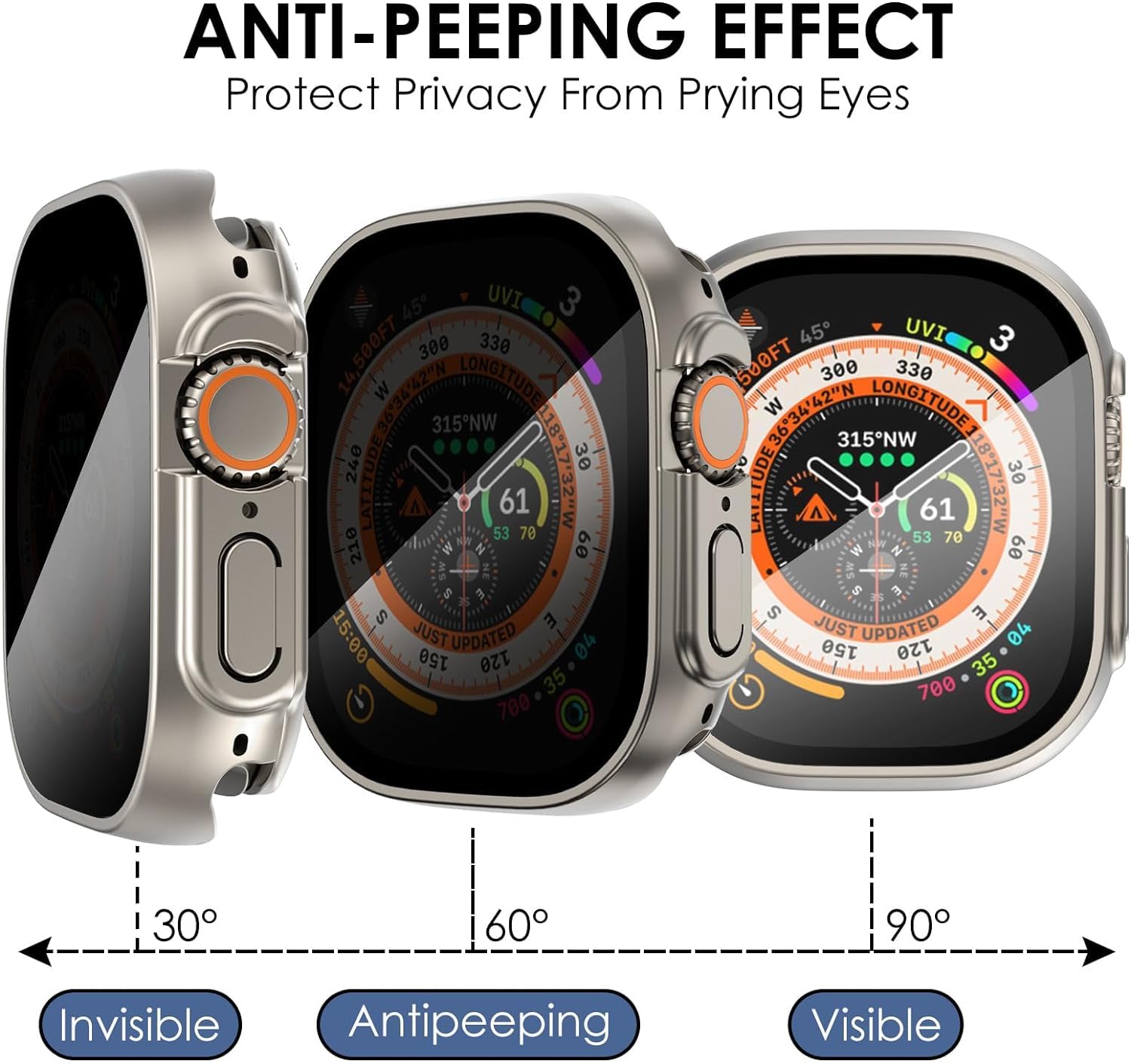 Zitel Privacy Screen Protector Case for Apple Watch Ultra 2 / Ultra 49mm - Starlight