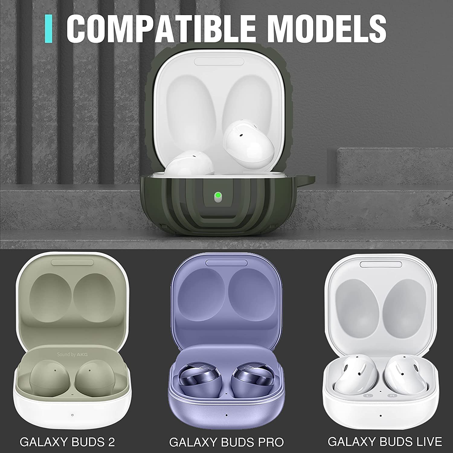 Zitel Case for Samsung Galaxy Buds 2 Pro Case (2022) Buds 2 (2021) Buds Pro (2021)/Buds Live (2020) - Matte Green