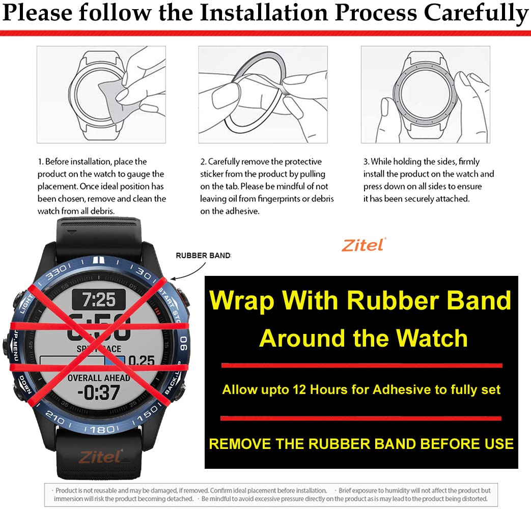 Zitel Bezel Styling for Garmin Fenix 6X / Fenix 6X Pro Bezel Ring Adhesive Cover Stainless Steel Protector - Blue