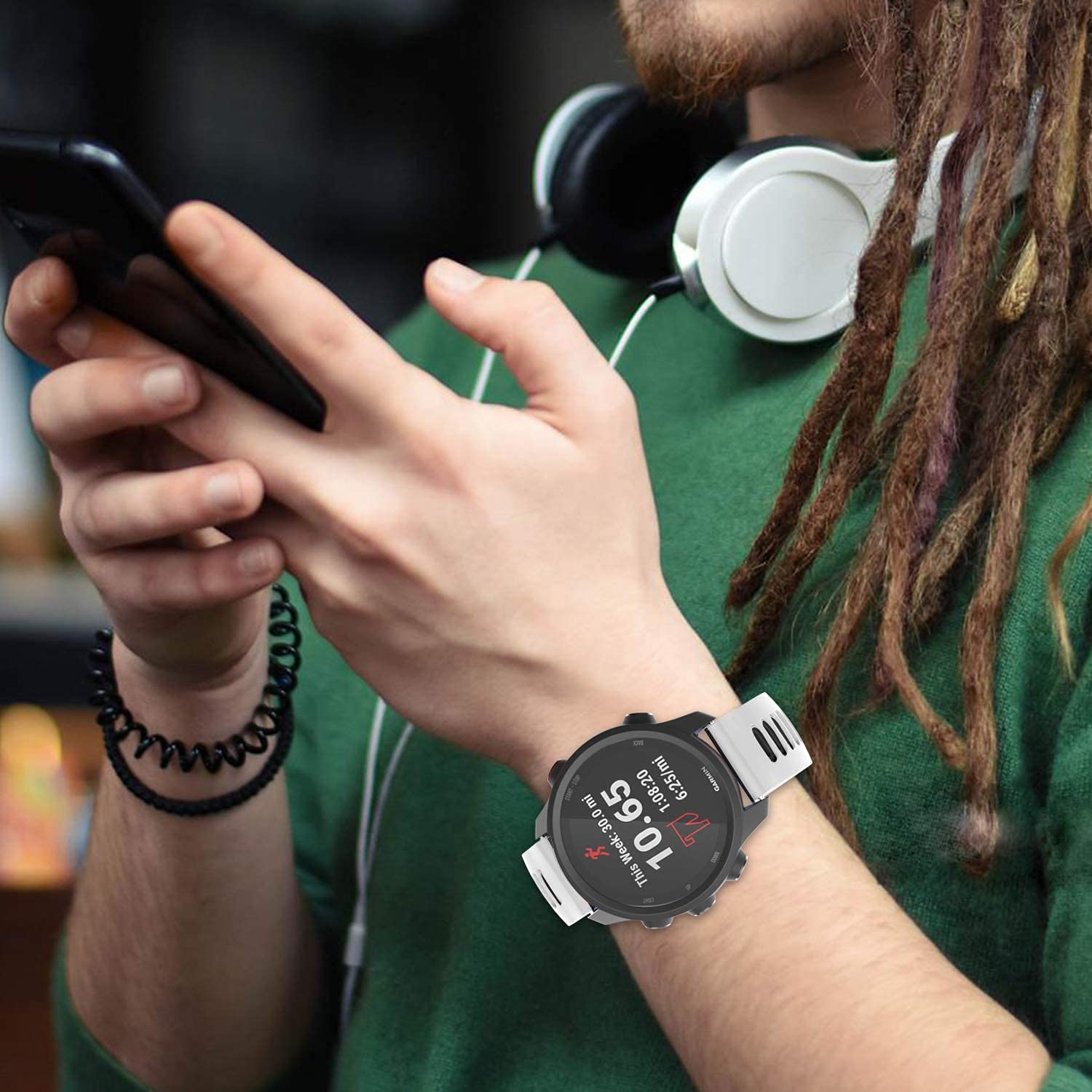 Zitel Band for Garmin Forerunner 265 / 255, Vivoactive 4 45mm, Venu 2 45mm. Venu 3, 22mm Strap - White-Black