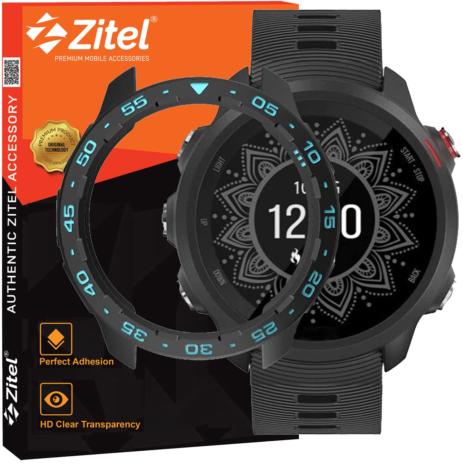 Zitel Case for Garmin Forerunner 245 / 245 Music Bumper Cover - Black-Blue