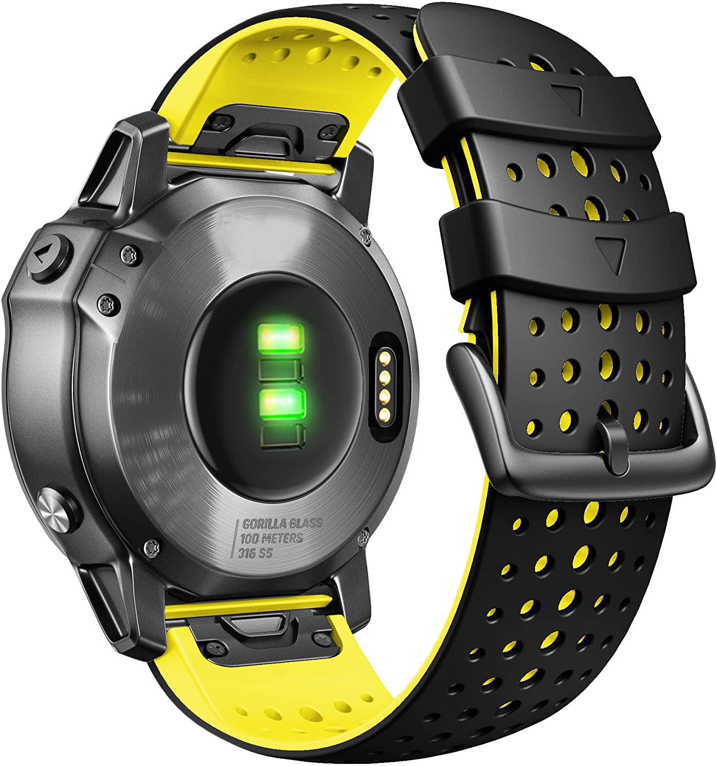 Zitel Band for Fenix 8 51mm, 7X/7X Pro, 6X/6X Pro, 5X/5X Plus, 3/3 HR, Descent MK1, Enduro, 26mm Sport Strap- Black/Yellow