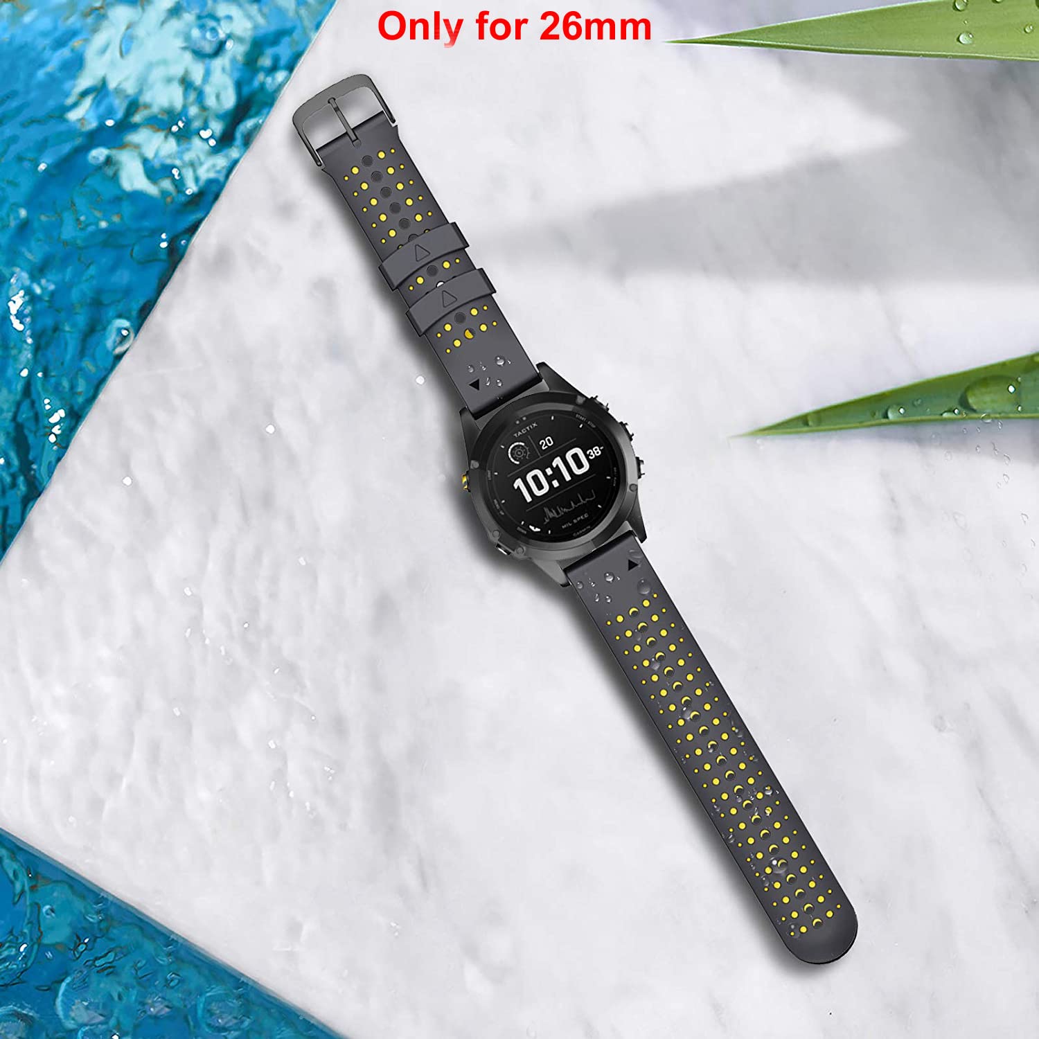 Zitel Band for Fenix 8 51mm, 7X/7X Pro, 6X/6X Pro, 5X/5X Plus, 3/3 HR, Descent MK1, Enduro, 26mm Sport Strap- Black/Yellow