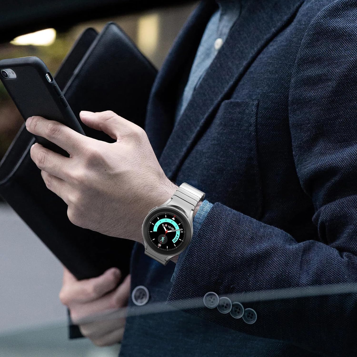 Zitel Band for Samsung Galaxy Watch 6, Watch 5, Watch 4, Stainless Steel No Gap Band - Silver