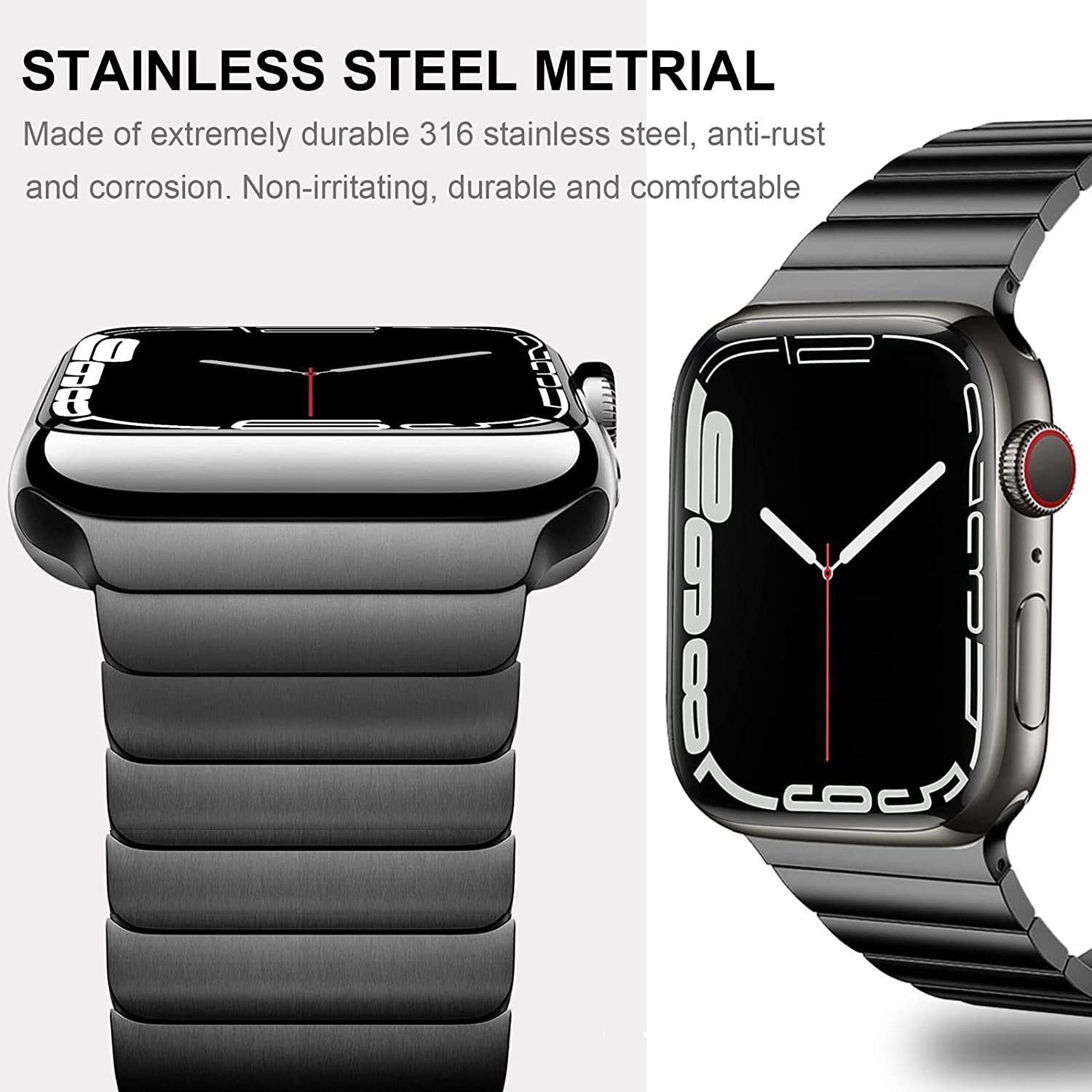 Zitel Stainless Steel Bands for Apple Watch Metal Straps 42mm(Series 10) 41mm 40mm Series 10 | 9 | 8 | 7 | 6 | 5 | 4 | 3 | 2 | 1 | SE2 - Black