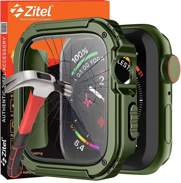 Zitel Rugged Case for Apple Watch Series 9 / 8 / 7 45mm Screen Protector Case with Built-in 9H Tempered Glass - Green