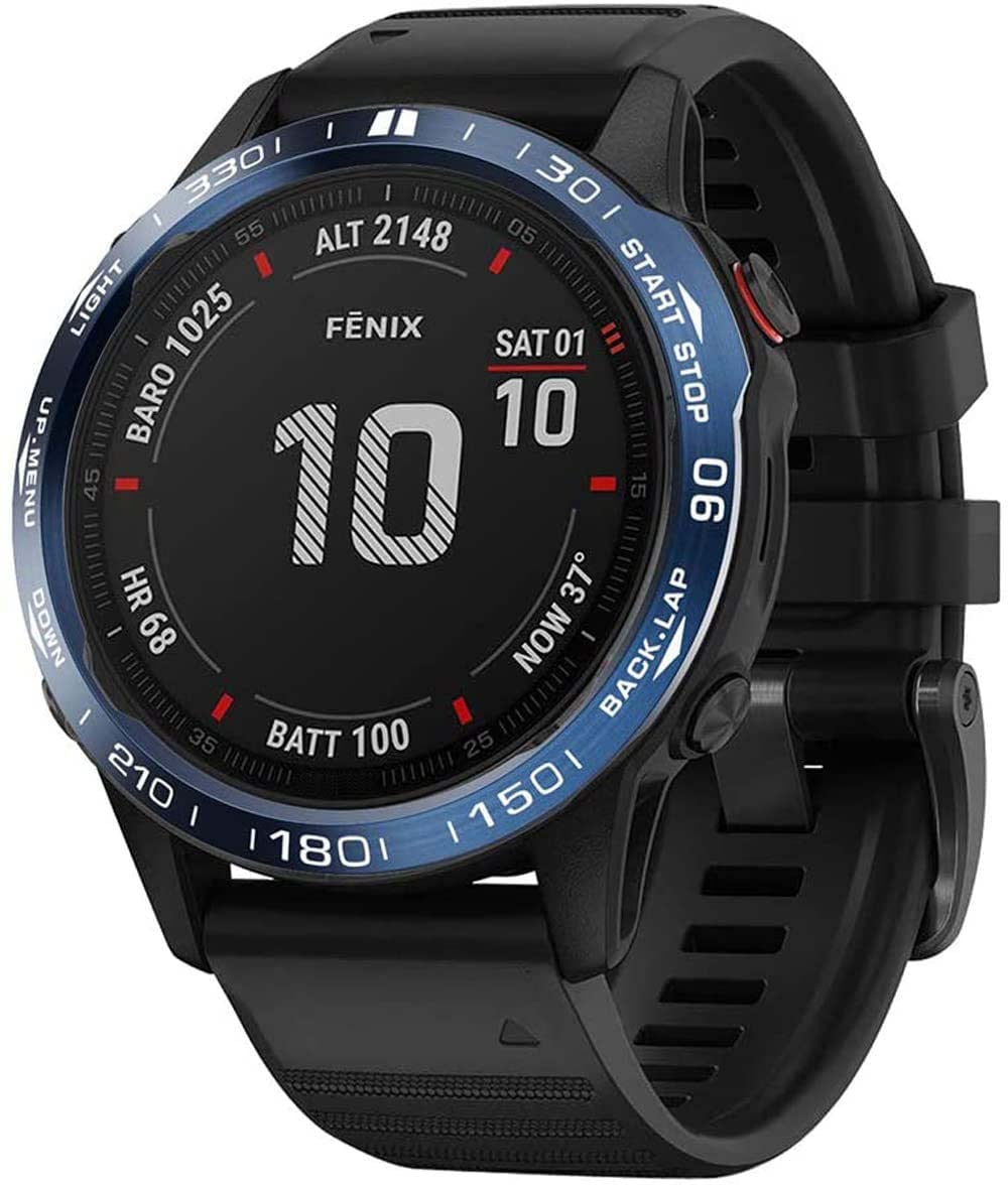 Zitel Bezel Styling for Garmin Fenix 7X Bezel Ring Adhesive Cover Stainless Steel Protector - Blue