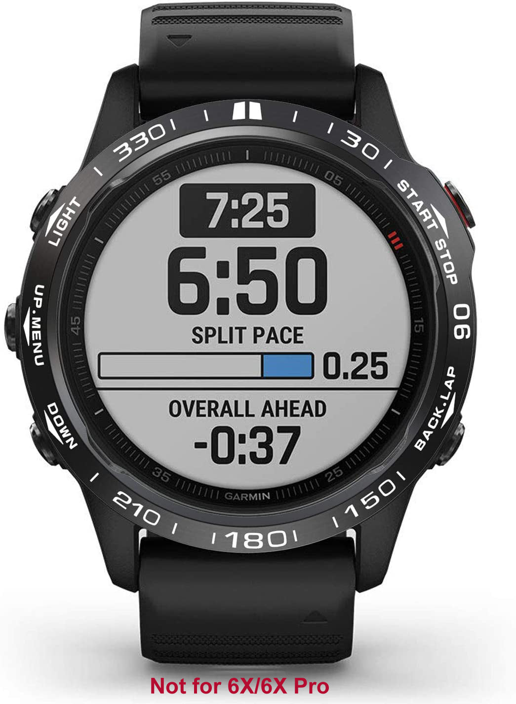 Zitel Bezel Styling for Garmin Fenix 6 / 6 Pro Bezel Ring Adhesive Cover Stainless Steel Protector (Not For 6X / 6X Pro) - Black