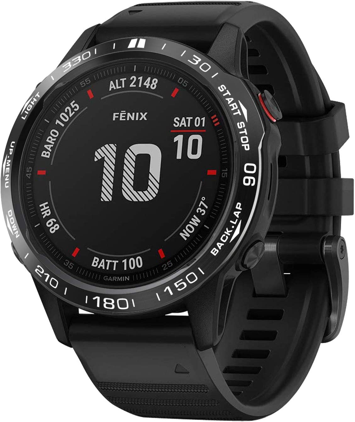 Zitel Bezel Styling for Garmin Fenix 6 / 6 Pro Bezel Ring Adhesive Cover Stainless Steel Protector (Not For 6X / 6X Pro) - Black