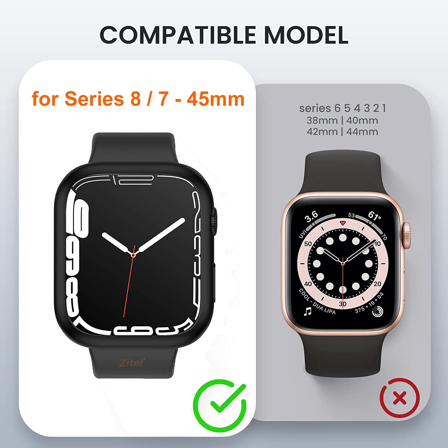 Zitel Case for Apple Watch 45mm Series 9/8/7 with Built-in Screen Protector - Clear